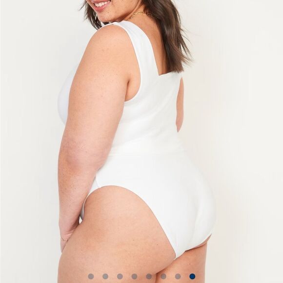 Old Navy 2X Cotton Blend Square-Neck Tank White Bodysuit Capsule Wardrobe Casual - Picture 1 of 7